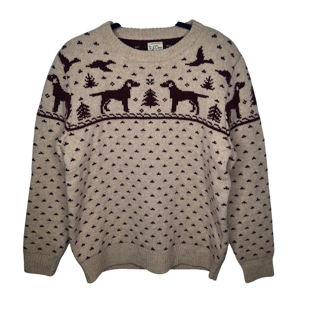 J.Crew Men's Fair Isle Wool Sweater Medium Crewneck Ducks Pointer Dogs Holiday